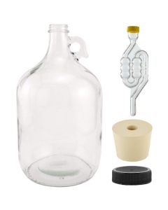 Glass Fermenting Jug With Handle - [1 Gallon, With 6.5 Rubber Stopper, Twin Bubble Airlock And Black Plastic Lid, Made In USA, Single Jug]