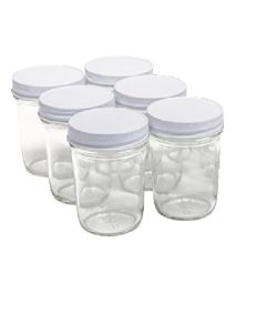 Glass Regular Mouth Tapered Mason Canning Jars - [8 oz, Flat Top White Metal Lids, Case Of 6]