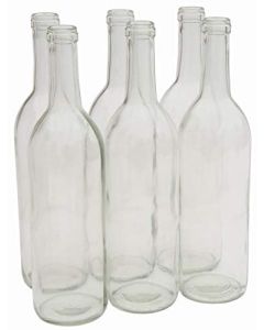 Clear Glass Bordeaux Wine Bottles - [750 ml, Flint, Cork Finish, Flat Bottom, Case Of 6, Made In USA]