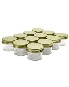 Regular Mouth Mason Jars with Safety Button Lids [4 oz, Clear Glass, Gold Metal Lids, Case of 12]