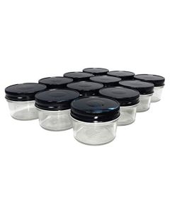 Regular Mouth Mason Jars with Safety Button Lids [4 oz, Clear Glass, Black Metal Lids, Case of 24]