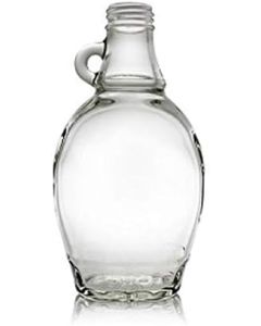 Glass Maple Syrup Bottles With Loop Handle - [8 oz, Clear, Black Plastic Tamper Evident Lids, Case Of 12]