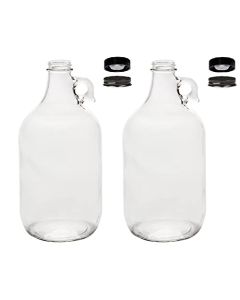 Clear Glass Fermenting Jugs - [1/2 Gallon, Set Of 2, 38 mm CT Finish, Black Polyseal And Metal Lids, Made In USA]