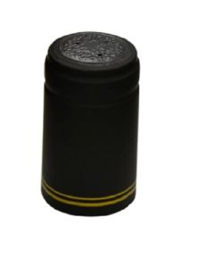 Wine Bottle PVC Heat Shrink Capsules with Tear Tabs [Matte Black with Gold Stripes, 30 x 60 mm, PVC, 165 Count]