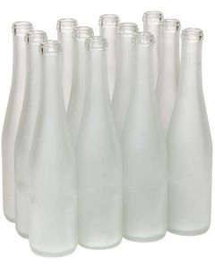 375ml Glass Stretch Hock Wine Bottles – [Frosted, Cork Finish, Flat Bottom, Half-Size, Case of 12]