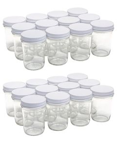 Regular Mouth Tapered Mason Jars with Flat Top Lids [8 oz, Clear Glass, White Metal Lids, Case of 24]