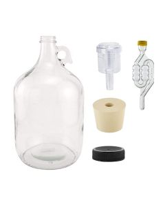 North Mountain Supply 1 Gallon Glass Fermenting Jugs With Handle - [Set Of 2, 38mm CT Finish, Includes Stoppers Airlocks And Lids]