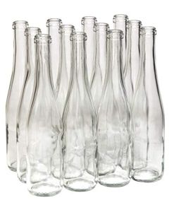 North Mountain Supply 375ml Clear Glass Stretch Hock Wine Bottles – Flat-Bottomed Cork Finish – Case of 12