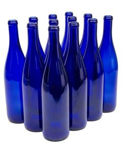 Glass California Hock Wine Bottles - [750 ml, Cobalt Blue, Cork Finish, Flat Bottom, Case Of 12, Made In USA]