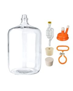 Italian Glass Carboy Fermenting Jug Starter Set [6.5 Gallon, Clear Glass, Includes Stoppers, 6-Bubble Airlock, Handle, and Cap]