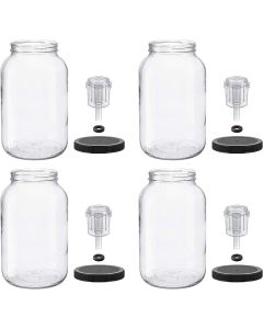 Glass Wide Mouth Fermenting Jars - [1 Gallon, Grommeted Black Plastic Lids, 2 Piece Airlocks, Case Of 4, USDA Food Grade, Made In USA]
