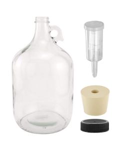 Glass Fermenting Jug with Handle, Rubber Stopper, 3-Piece Airlock, and Plastic Lid [1 Gallon, Clear Glass]