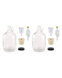 Glass Fermenting Jugs With Handle - [1 Gallon, Clear, Set Of 2, With Stopper Airlocks And Lids]