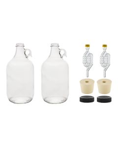 Glass Fermenting Jugs With Handle - [1/2 Gallon, Set Of 2, 64 oz, 38 mm CT Finish, With Airlocks And Lids, Made In USA]