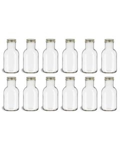 Glass Stout Sauce Bottles - [8 oz, 38 mm Gold Metal Lids, Smooth Sides, Case Of 12, Made In USA]
