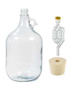Italian Glass Fermenting Jug With Handle - [5 Liter, 1.32 Gallon, Includes Rubber Stopper And 6 Bubble Airlock, Made In Italy]