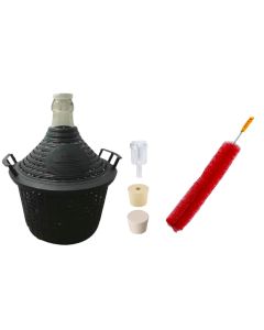 Narrow Mouth Glass Demijohn With Plastic Basket - [5 Liter, Approx 1 Gallon, 2 Piece Airlock, Cleaning Brush, Lid, Solid And Drilled Bung]