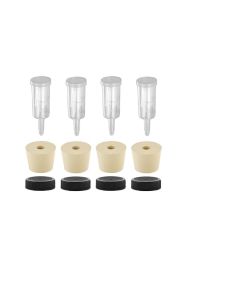 Fermentation Airlock And Stopper Set - [3 Piece Airlocks, Size 6.5 Drilled Rubber Stoppers, 38 mm Black Plastic Lids, Pack Of 4]