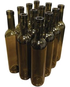 Bordelaise Torre Wine Bottles - [500 ml, Antique Green Glass, Punt Bottom, BarTop Finish, Case Of 12]