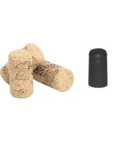 Natural Agglomerated Corks and PVC Shrink Capsules Bundle [100 No. 8 x 1 3/4 Inch Corks, 100 Matte Black 30 x 60mm Capsules]