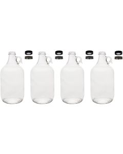 Half Gallon Glass Fermenting Jugs - [64 oz, Clear, With Handle, Polyseal And Metal Lids, Set Of 4, Made In USA]