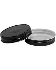 Regular Mouth Mason Jar Safety Button Lids [70mm, Black Metal, Plastisol Liner, Pack of 12]
