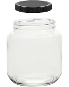 Wide Mouth Glass Jar With Black Plastic Lid - [1/2 Gallon, USDA Food Grade, BPA Free, Made In USA]