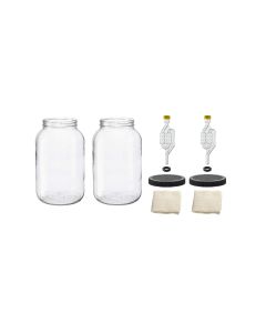 North Mountain Supply 1 Gallon Glass Wide Mouth Jar With Drilled Black Plastic Lid, 6-Bubble Airlock, Cheesecloth, & Rubber Band - Set of 2 - Made in the USA! Great for bulk canning, fermenting, dry storage, cookies, candy and terrariums. Often used for p