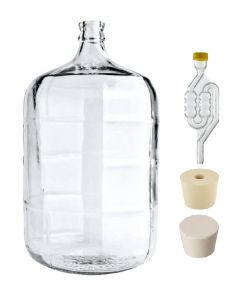 Italian Glass Carboy Fermenting Jug - [5 Gallon, With Drilled And Undrilled Stoppers And 6 Bubble Airlock]