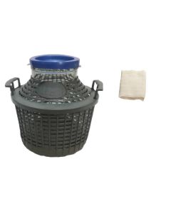 Wide Mouth Glass Demijohn With Plastic Basket - [5 Liter, Approx 1 Gallon, Includes Cheesecloth, Rubber Band And Lid]