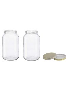 Wide Mouth Glass Jars with Metal Lids [1 Gallon, Clear Glass, Gold Metal Lids, Case of 2, Made in USA]