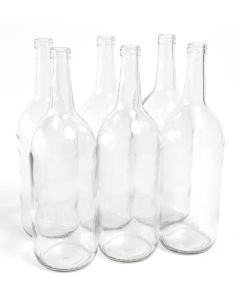 Bordeaux Wine Bottles with Cork Finish [1.5 Liter, Flint Clear Glass, Flat Bottom, Case of 6]