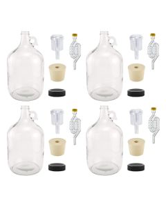 Glass Fermenting Jugs With Airlocks - [1 Gallon, Set Of 4, With Handles, Stoppers, Airlocks And Lids]