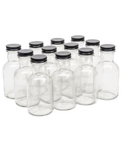 Glass Stout Sauce Bottles - [8 oz, 38 mm Black Metal Lids, Case Of 12, Made In USA]