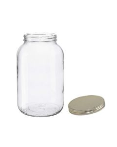 Wide Mouth Glass Jar with Metal Lid [1 Gallon, Clear Glass, Gold Metal Lid, Made in USA]