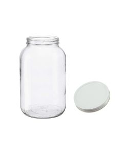 Wide Mouth Glass Jar with Metal Lid [1 Gallon, Clear Glass, White Metal Lid, Made in USA]