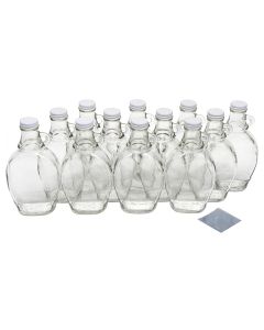 Glass Maple Syrup Bottles With Loop Handle - [8 oz, White Metal Lids And Clear Shrink Bands, Case Of 12, Made In USA]