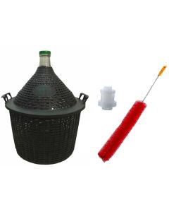 Narrow Mouth Glass Demijohn Carboy with Plastic Basket [25 Liter, Approx. 6.5 Gallons, Clear Glass, Includes Airlock, Lid, and Cleaning Brush]