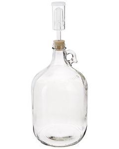 Glass Fermentation Jug with Handle, Rubber Stopper, and 3-Piece Airlock [1 Gallon, Clear Glass, 38mm CT Finish]