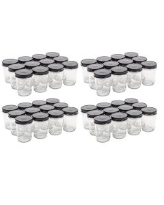 Regular Mouth Tapered Mason Jars with Safety Button Lids [8 oz, Clear Glass, Black Metal Lids, Case of 48]