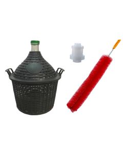 Narrow Mouth Glass Demijohn With Plastic Basket - [15 Liter, Approx 4 Gallon, Clip On Airlock, Lid, Cleaning Brush]