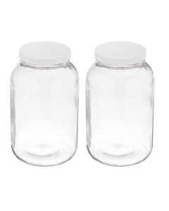 Wide Mouth Glass Jars With White Plastic Lids - [1 Gallon, USDA Food Grade, BPA Free, Made In USA, Case Of 2]