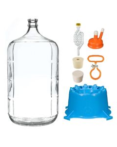 Glass Carboy Fermenting Jug - [6 Gallon, Premium Italian, With Drilled And Undrilled Stoppers, 6 Bubble Airlock, Dryer, Handle And Cap]