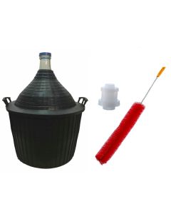 Narrow Mouth Glass Demijohn With Plastic Basket - [54 Liter, Approx 14 Gallons, With Airlock Lid And Brush]