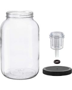 Glass Wide Mouth Fermenting Jar - [1 Gallon, Grommeted Black Plastic Lid, 2 Piece Airlock, USDA Food Grade, BPA Free, Made In USA]