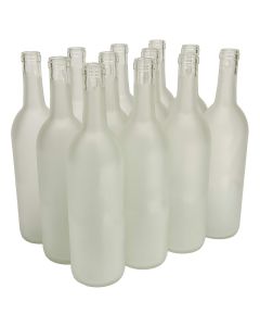 Glass Bordeaux Wine Bottles - [750 ml, Frosted, Flat Bottom, Cork Finish, 12-Pack, Made In USA]