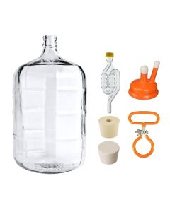 Italian Glass Carboy Fermenting Jug - [5 Gallon, With Drilled And Undrilled Stoppers, 6 Bubble Airlock, Handle And Cap]