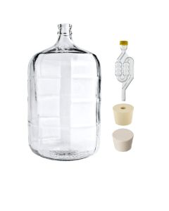 Economy Glass Carboy Fermenting Jug with Stoppers and 6-Bubble Airlock [5 Gallon, Clear Glass]