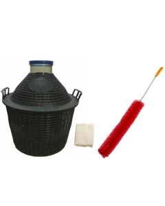 Wide Mouth Glass Demijohn Carboy with Plastic Basket [34 Liter, Approx. 9 Gallons, Clear Glass, Includes Cheesecloth, Rubber Band, Cleaning Brush, and Lid]