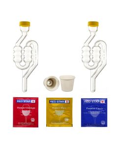 6-Bubble Airlocks with Carboy Bungs and Red Star Premier Wine Yeast Sampler Pack [2 Airlocks, 2 Bungs, 3 Yeast Packets]
